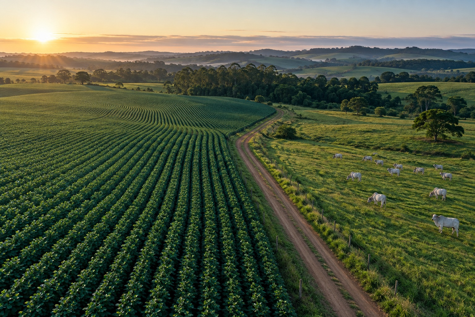 Lavouras e pastagens em uma propriedade rural